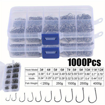 No Dink Fishing 1000-Piece J Hook Set – Sizes 3-12 Fishing Hooks