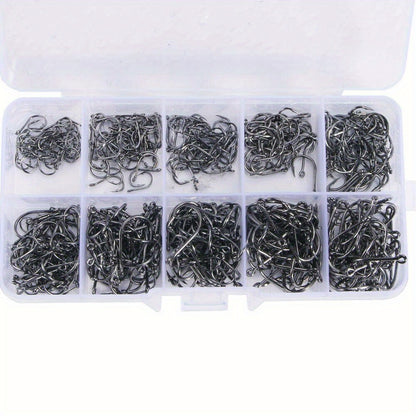 No Dink Fishing 1000-Piece J Hook Set – Sizes 3-12 Fishing Hooks