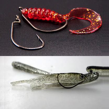 20-Piece EWG Offset Fishing Hooks - Premium Bass Worm Hooks